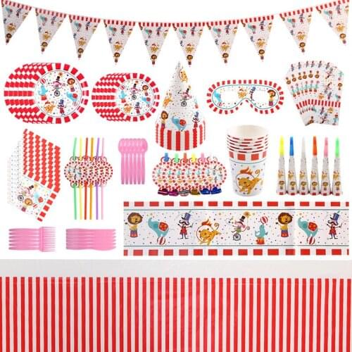 Circus Theme Birthday Party Decoration Kid Disposable Tableware Paper Cup Plate Banner Baby Shower Childrens Day Party Supplies