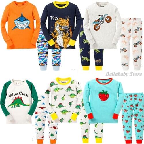 2-8Y Baby Boy Pajamas Sets Autumn Cotton Cartoon Long Sleeve Kids Pyjamas Dinosaur Shark Unicorn Pijamas Cute Girl Sleepwear Set