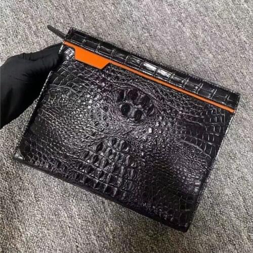 Exotic Real True Crocodile Skin Mens Envelop Clutch Purse Large Card Holders Genuine Alligator Leather Male Wristlet Bag