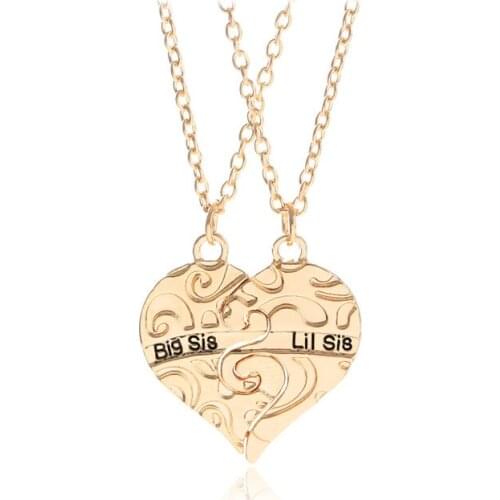Euro-American Popular Best Sister Necklace BIG SIS LITTLE SIS Best Friendship Loving Heart Pendants Wholesale 20sets/lot