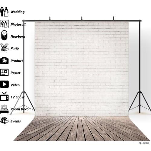 White Brick Wall Wooden Floor Photography Backdrops Baby Shower Newborn Pet Party Portrait Backgrounds Photo Studio Photophone