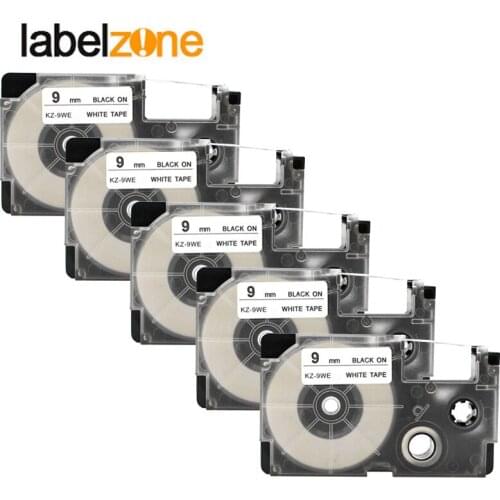 5PCS 9mm*8m XR-9WE Black on White Laminated Label Tape Compatible for KL60 KL100 KL120 KL750 KL780 KL820 KL7000 Label Printers