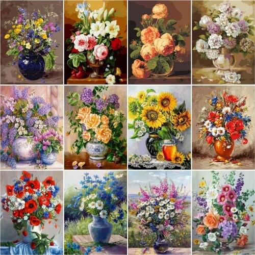 HUACAN Oil Painting Flowers In Vase Kits Handpainted Picture By Numbers DIY Frame For Adults On Canvas Home Decor Gift 60x75cm