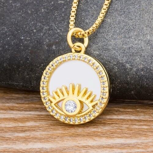 Classic Lucky Round Shape Evil Eye Necklace Gold/Colorful Color Long Chain Micro Pave Copper CZ Charm Fashion Jewelry for Women