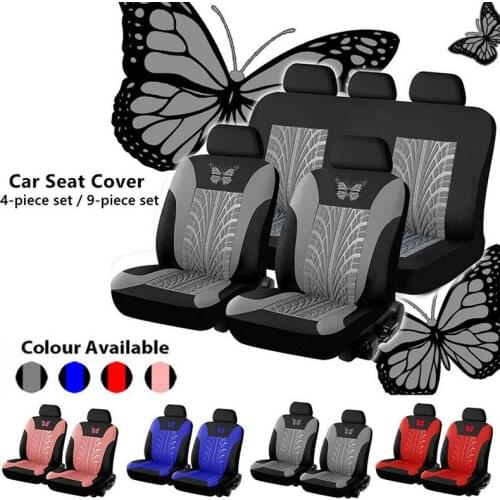 4/9 Pcs Set Car Seat Cover Seat Mat Butterfly Pattern Cusion Full Set for Auto Vehicle Replacement Universal F-Best