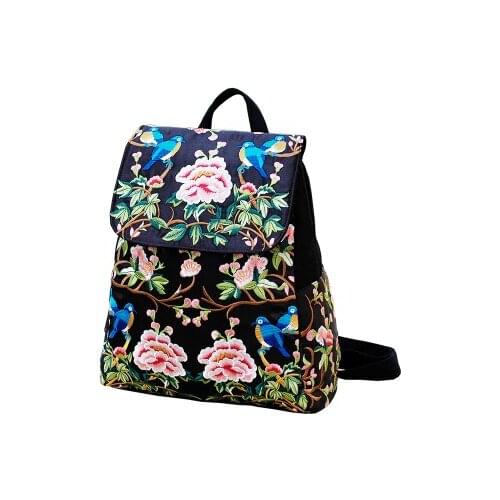 Fashion national embroidery women shopping backpacks!Nice floral embroidered lady zipper&hasp backrack All-match canvas backruck