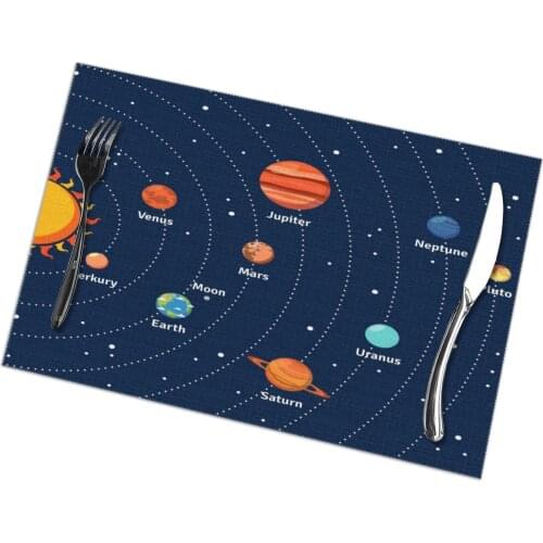 Set of 6 Educational Solar System Orbits And Planets Placemats for Dining Table Place Mat in Kitchen Accessories Cup Wine Mat