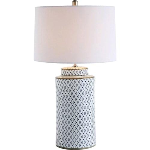 Modern Fashion Luxurious Blue And White Ceramic Fabric Table Lamp for Foyer Bed Room Apartment Porcelain Desk Light H 65cm 1876