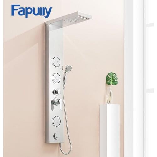Fapully 304 Bathroom Rain Shower Panel Brushed Nickel Shower Column Tub Jets Hand Shower Wall Panels Bath Wall Panels