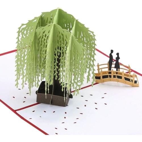 3D Handmade Willow Tree Scene Hollow Sculpture Pop Up Greeting Card Birthday Gift