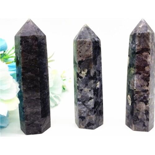 Drop Shipping 1PC Natural Labradorite Larvikite Stone Point Hexagonal Pyramid Mineral Ornament Healing Natural Stones