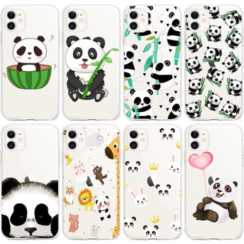 Cute Panda Phone Case Cartoon Clear Cover For iPhone 11 12 Pro Max mini 7 8 6 6S Plus XR X XS MAX 5 5S SE Soft Silicone Case