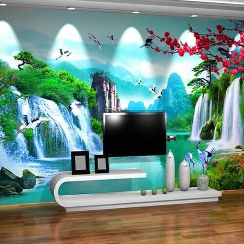 Custom Wall Stickers Self-adhesive Home Decor Mural Wallpaper Landscape Scenery Waterfall Painting Background For Bedroom Oбои