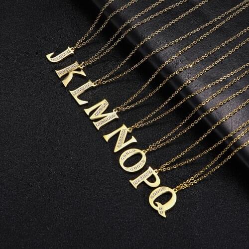 Skyrim Women 26 Letter Pendant Necklace With Clear Zircon Stainless Steel Gold Color A-Z Alphabet Choker Chain Necklaces Jewelry