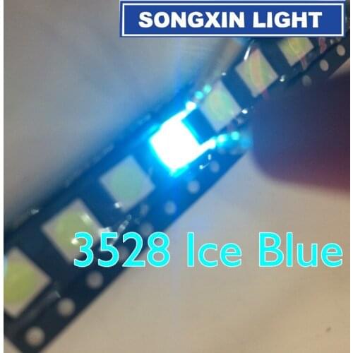 100pcs 3528 SMD LED lamp beads 1210 bright water blue water-blue (ice blue) 3528 Water-Blue (Ice blue) light-emitting diode