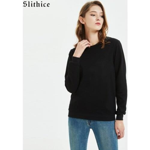 Slithice Womens sweatshirt hoodies kawaii Black Long SLeeve Cotton Casual hoody Solid Hoody for woman
