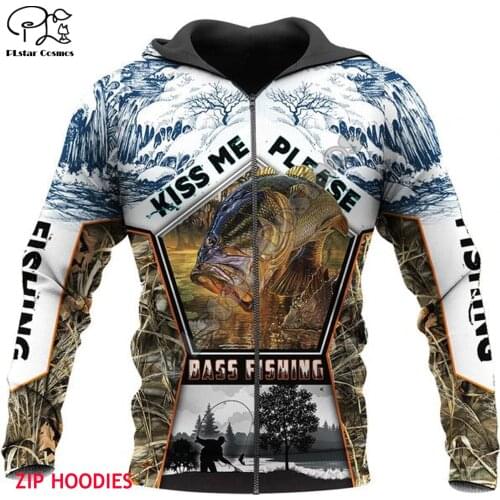 Bass fishing 3d all over Printed Unisex hoodies Harajuku Fashion Casual Hooded Sweatshirt zip hoodies drop shipping