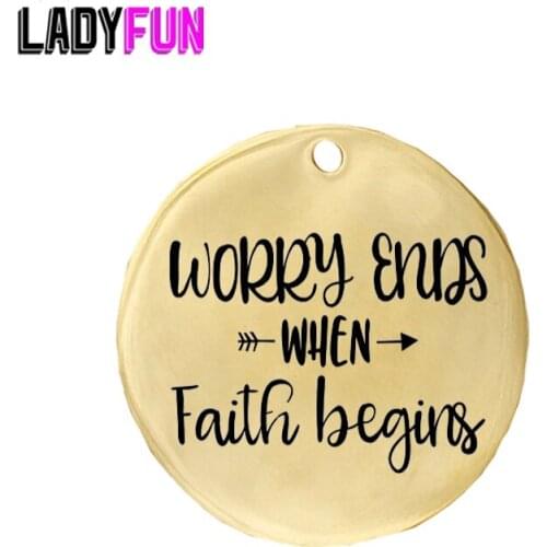 Inspirational Jewelry Faith Pendant WORRY ENDS WHEN Faith begins Stainless Steel Charm 20pcs Wholesale