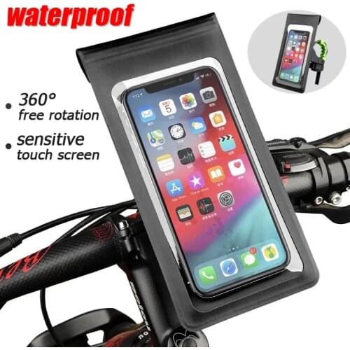 Bicycle Motorcycle Waterproof Phone Holder Stand Bike Front Handlebar Rear View Mirro Stand 360 Rotation Mobile Phone Case Bag