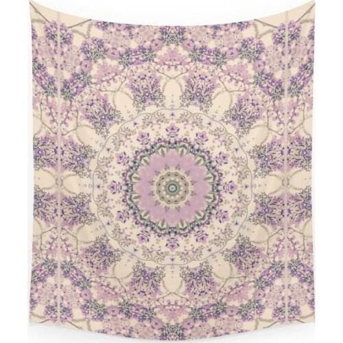 Wisteria Circle Vintage Cream and Lavender Purple Mandala Tapestry Wall Hanging Beach Towel Blanket Yoga Mat Carpet Home Decor