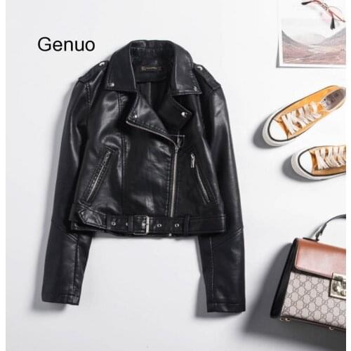 Ladies Leather Jacket Women Turn-down Collar Zipper Faux Pu Leather Coat Female Streetwear Motorcycle Biker Jackets