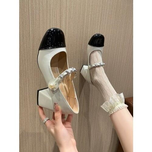 2021 shoes for women summer Mary Jane shoes thick high heels leather black white shoes Waterproof Platform Fashion sexy Pumps