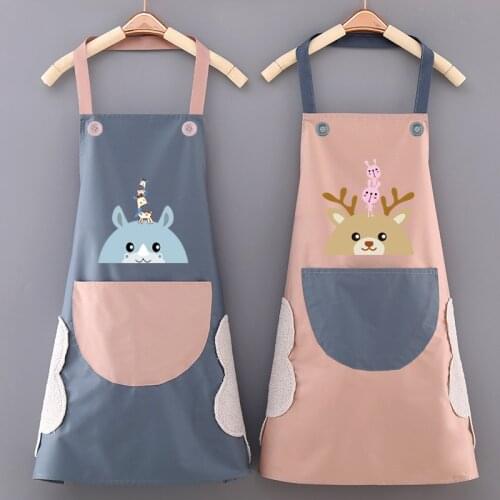 Moose Pattern PVC Women Wipeable Kitchen Apron Enlarged Pocket Waterproof Oil-Proof Coffee Pinafore Cooking Cleaning Baking Bib