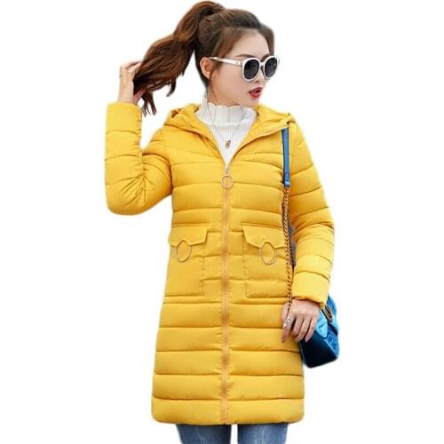 Winter Jacket Women Yellow M-3XL Plus Size Hooded Parkas 2020 Autumn New Light Thin Slim Long Sleeve Cotton Coats Feminina