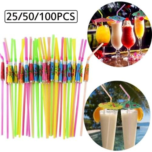 25/50/100pcs Umbrella Cocktail Drinking Disposable Straws Hawaii Party Facvor Juice Parasols Straws For Bar Summer Home Decor