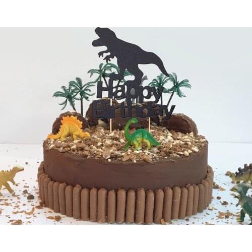 1Pcs Happy Birthday Dinosaur Theme Party Cake Toppers Kids Jungle Party Cake Decorations Dinosaur Black 6Th 1St 2Nd Cake Flags