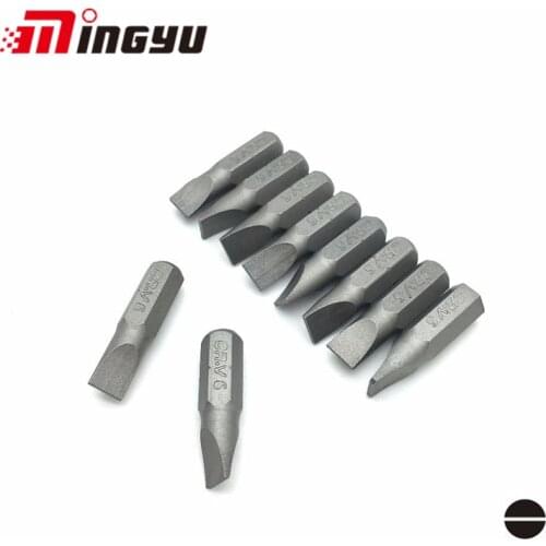 10Pcs 1/4" 25mm Slotted SL2 SL3 SL4 SL4.5 SL5 SL5.5 SL6 SL6.3 SL7 Screwdriver Bit Set Repair Hand Tools Flat Screw Drivers Bits