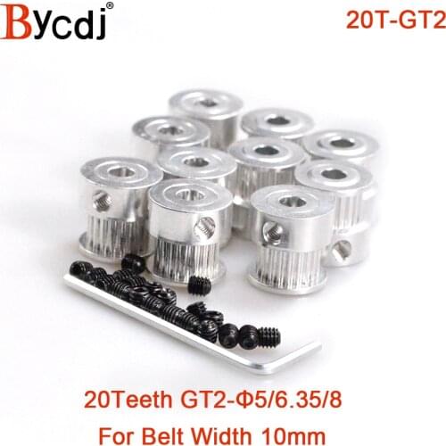 10pcs GT 20 Teeth 2GT 2M Timing Pulley Bore 4/5/6/6.35/8mm for 2MGT GT2 Synchronous belt width 6mm small backlash 20Teeth 20T