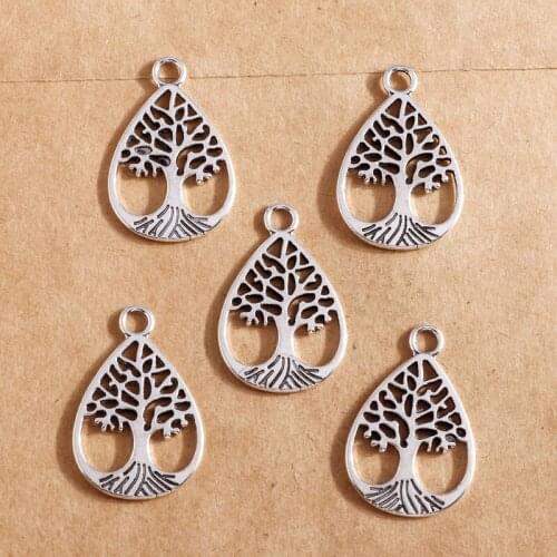 10pcs Drop shape Tree Charms Jewelry Findings Alloy Antique Silver Color Plants Pendants Charms for DIY Bracelets Necklace