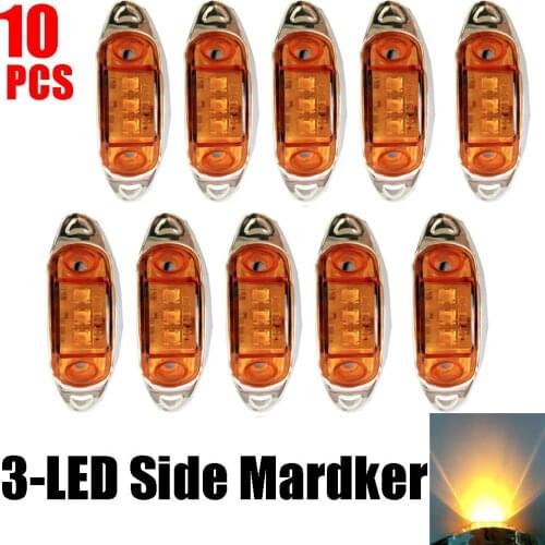 10PCS AMBER Waterproof Side Marker Lights Clearance Lamp Trailer Truck Bus Car 3 LED 10-30V