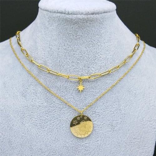 2pcs 12 Constellations Stainless Steel Virgo Necklaces Gold Color Star Horoscope Necklaces Jewelry chaine collier N9203S02