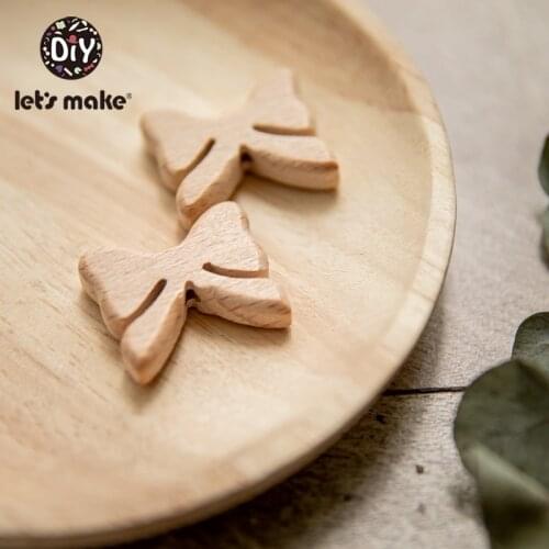 LetS Make Beech Wooden Bow Beads 20pc BPA Free Wooden Teethers Toys Wooden Teether Wooden Teething Bead Baby Teether