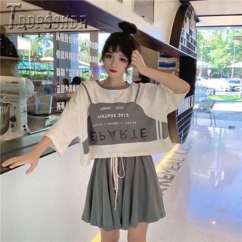2020 Preppy Style Korean Loose Women Sets Casual T Shirt And Shorts Female Sets