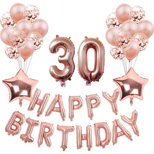 25PC Rose Gold Aluminium Foil Number Balloons Adult Birthday Wedding Anniversary Engagement Party Decor Globo Kids Ball Supplies