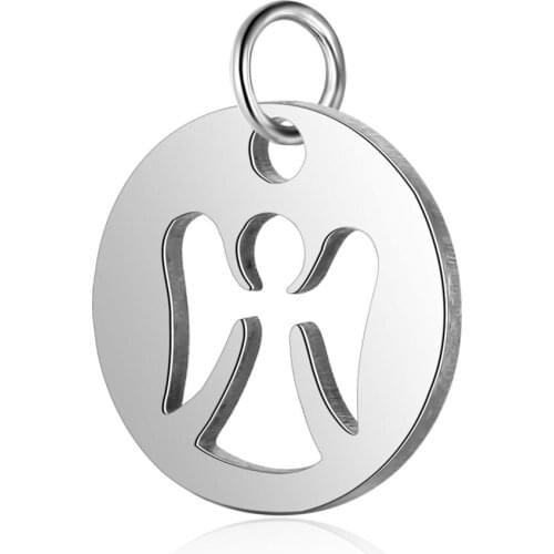 5pcs/Lot Three Color Stainless Steel Charms Angel Round Pendant Diy Necklace Bracelet Jewelry Making