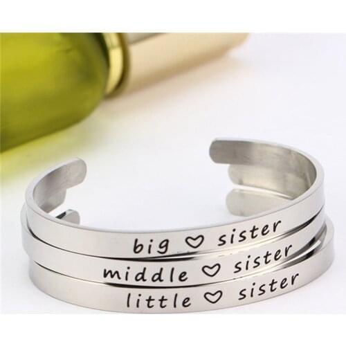 Big Middle Little Sister Gift Charming Family Charm Love Bracelet Bangle Silver