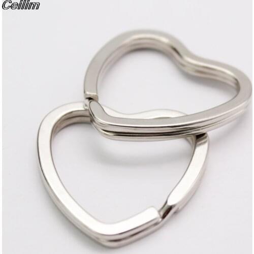 Ceilim 10Pcs Metal Round Hole Key Ring Key Holder Split Rings Keyring Love Heart Silver Color Keychain Keyfob Accessories
