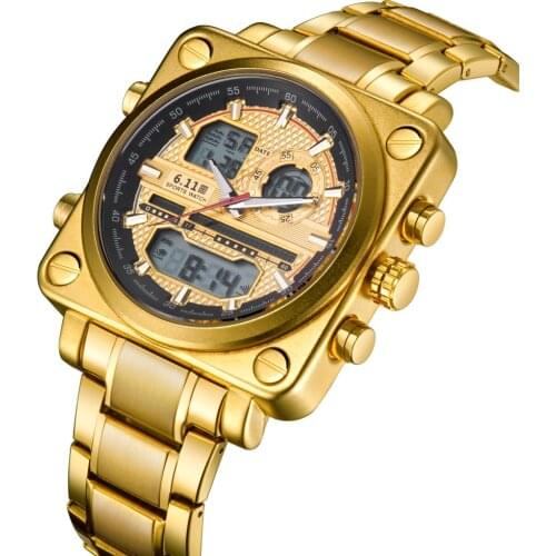Brand 6.11 Luxury Brand Mens Sport Watch Gold Full Steel Quartz Watches Men Date Waterproof Military Clock Man relogio masculino