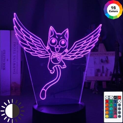 Kids Night Light Fairy Tail Cat Happy Fly Figure Lamp for Child Bedoom Decoration Led Touch Sensor Color Changing Nightlight