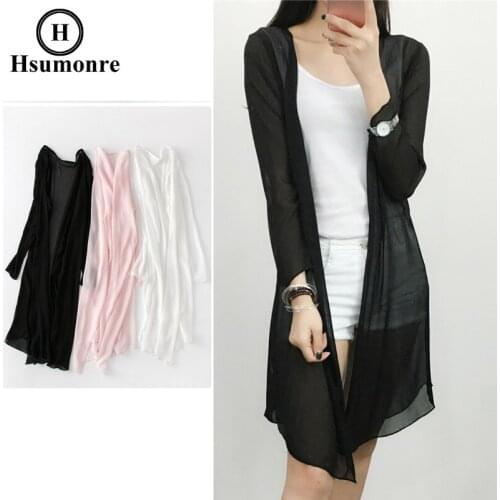 Black Chiffon Cover Up Long Kimono Solid Color White Slim Cardigan Pink 3/4 Sleeve Open Front Shawl Bathing suit Swimwear Beach