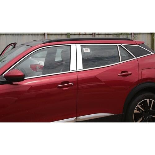 For Peugeot 2008 2020 2021 Stainless Side Door Full Window Sill Frame & Center Pillar Sticker Cover Trim Car Styling