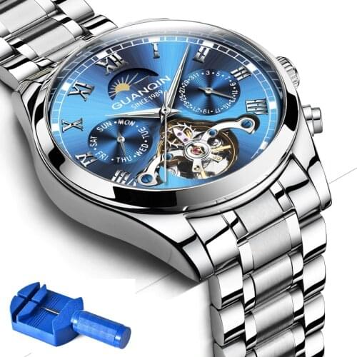 GUANQIN GJ16149 New Watch Male Mechanical Watch Automatic Hollow Tourbillon Waterproof Luminous Belt Mens Watch Dual Calendar