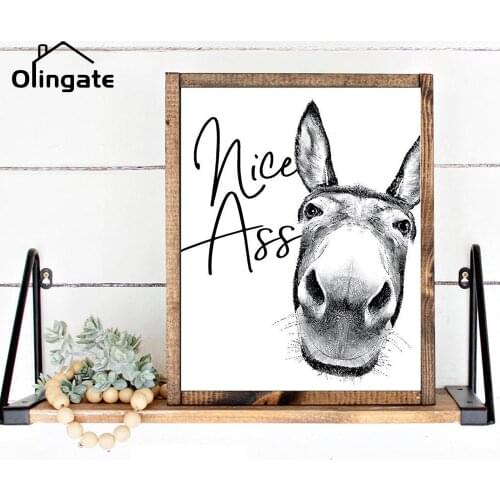 Black White Butt Canvas Painting Funny Sign Nice Ass Vintage Donkey Poster Wall Pictures for Living Room Bathroom Home Decor