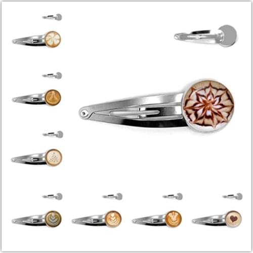 Coffee Latte Carving Love Heart Art Hair Pins Chocolate Mandala Flower Four Leaf Clover Hairpins Jewelry For Women Girls Gift