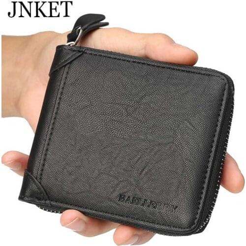 JNKET Retro Casual Men‘s Wallet PU Leather Zipper Wallet Short Wallet Multifunctional Clutch Purse Card Holder Coin Purse