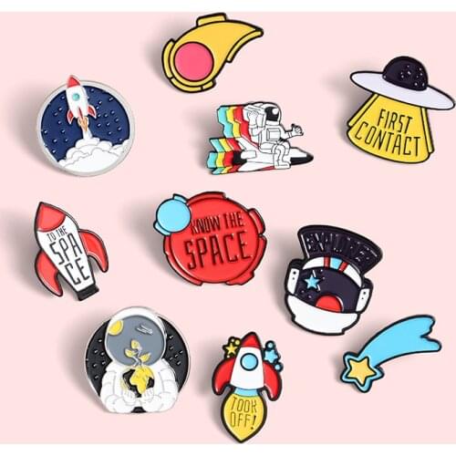 Space flight Enamel Pin Lovely and vivid badge brooch Lapel Denim Jeans shirt bag Variety Colorful Gift for boys and girls